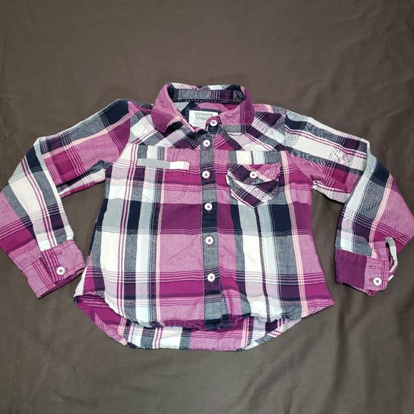 Levi's Pink Plaid Flannel Button Up Collared Long Sleeve 3T Size - Picture 1 of 8